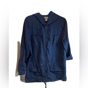 Kenra Linen Jacket Navy with drawstring waist and front pockets slouch Wm. M